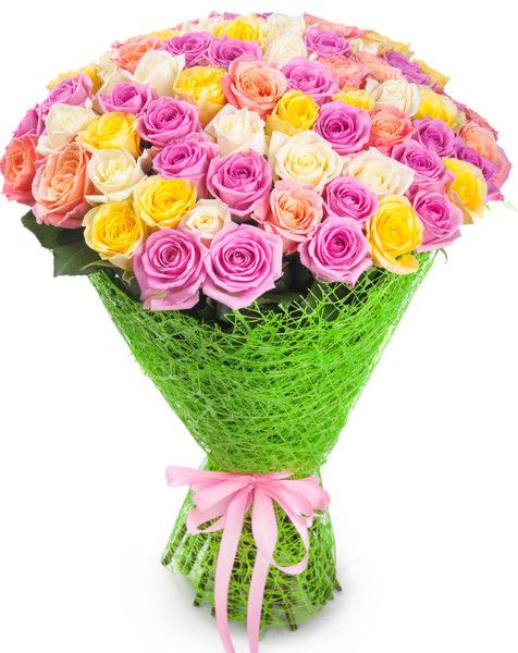 Букет из 69 разноцветных роз