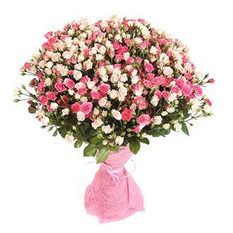 Букет из 51 розовой и белой кустовой розы