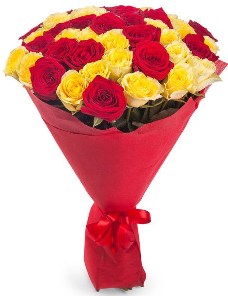 Букет из 39 красных и желтых роз