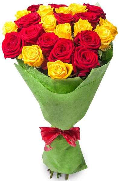 Классический букет из 19 красных и желтых роз