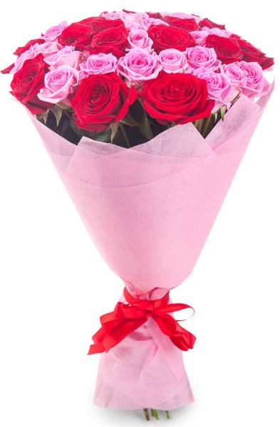 Большой букет из 39 красных и розовых роз