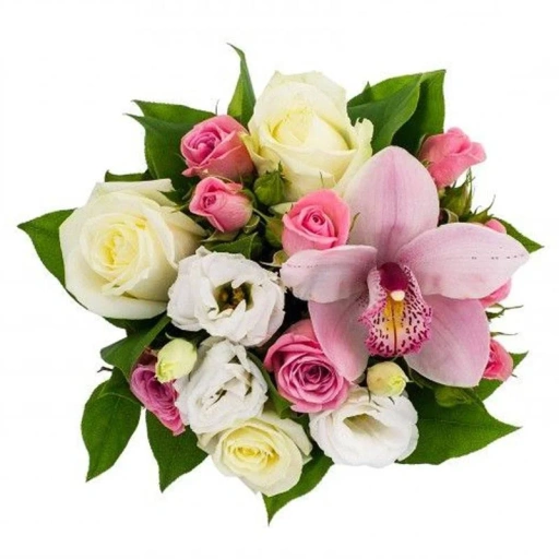 Фото Букет из белых роз и эустомы "Сладкие мечты"