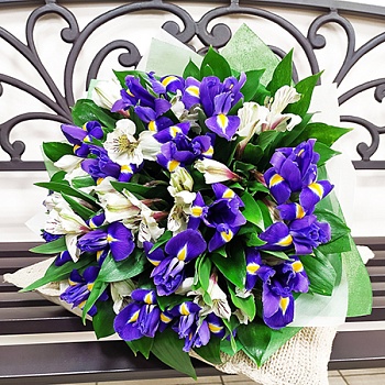 Фото Ирисы и альстромерии "Синий шар"