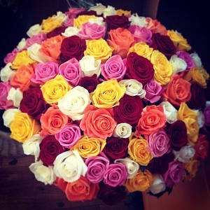 Букет из 101 разноцветной розы "Буря эмоций"