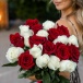 Яркий букет из 21 красной и белой голландской розы
