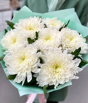 Нежный букет с хризантемами "Рафаэлло" Фото Нежный букет с хризантемами "Рафаэлло"