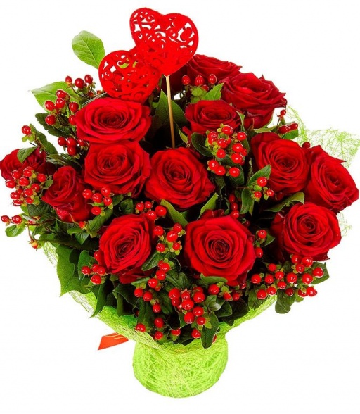 Красные розы в букете "2 сердца"