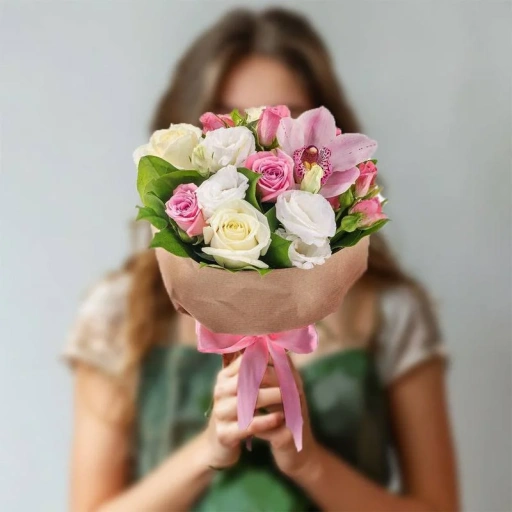 Фото Букет из белых роз и эустомы "Сладкие мечты"