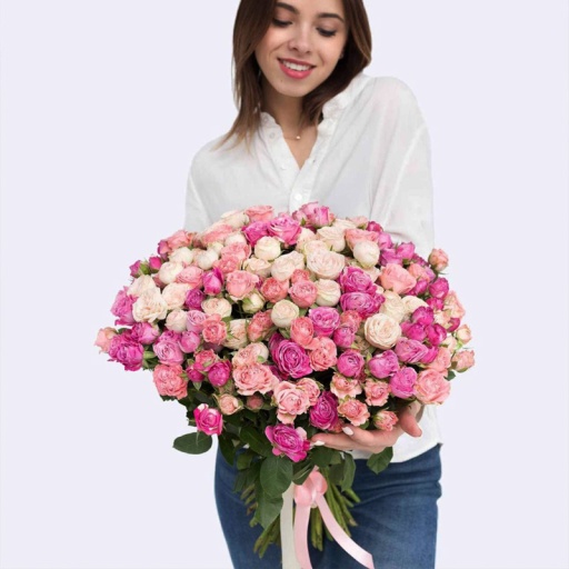 Фото Нежно-розовый букет из 51 пионовидной розы