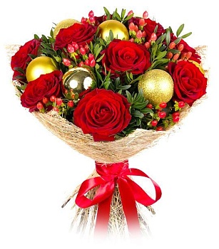 Фото Зимний букет роз "Золотая звезда"