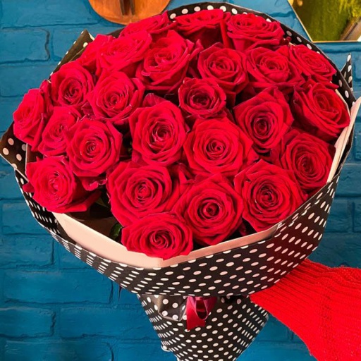 Фото Букет из 25 ярких роз "От пламенного сердца"