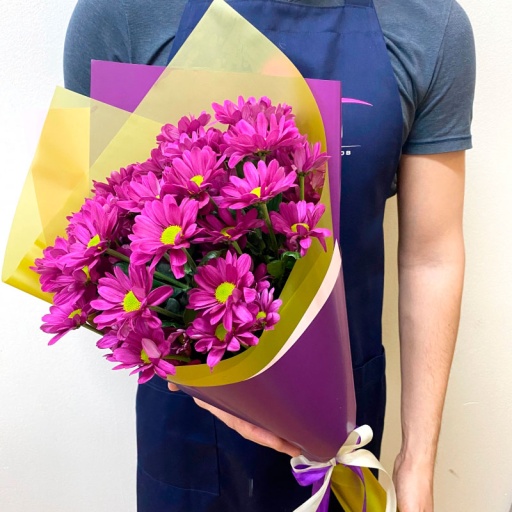 Фото Букет хризантем "Малиновая волна"