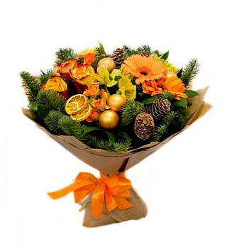 Фото Маленький букет в крафте к новому году