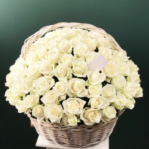 Фото Композиция из 101 розы в корзине "Белый Люкс"
