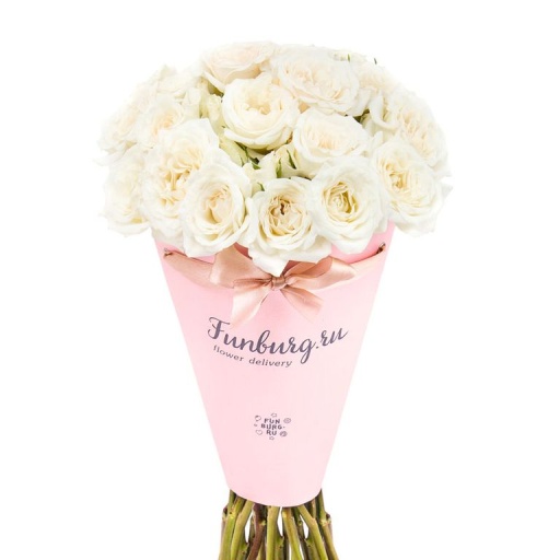 Фото 25 Белых роз в плайм пакете