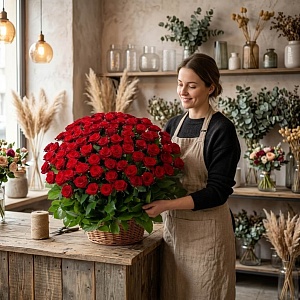 Букет из 101 розы в корзине