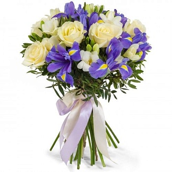 Ирисы с розами и фрезиями "Твое лето"