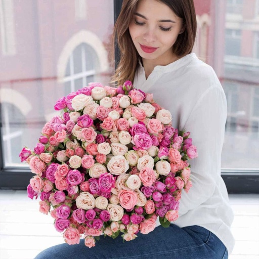 Фото Нежно-розовый букет из 51 пионовидной розы